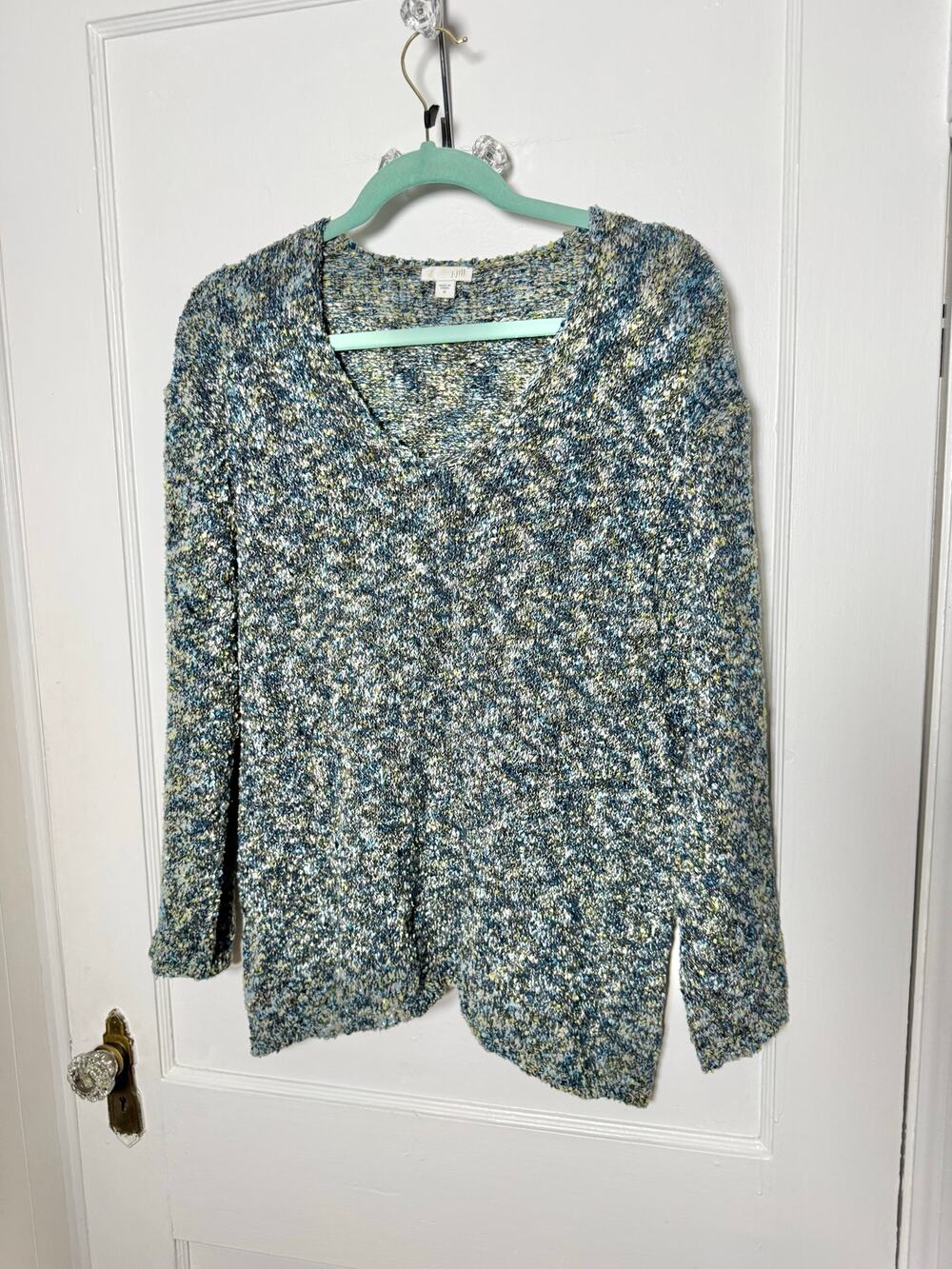 J. Jill Blue Green Chunky Knit Slouchy V-neck Oversized Sweater Women's Medium